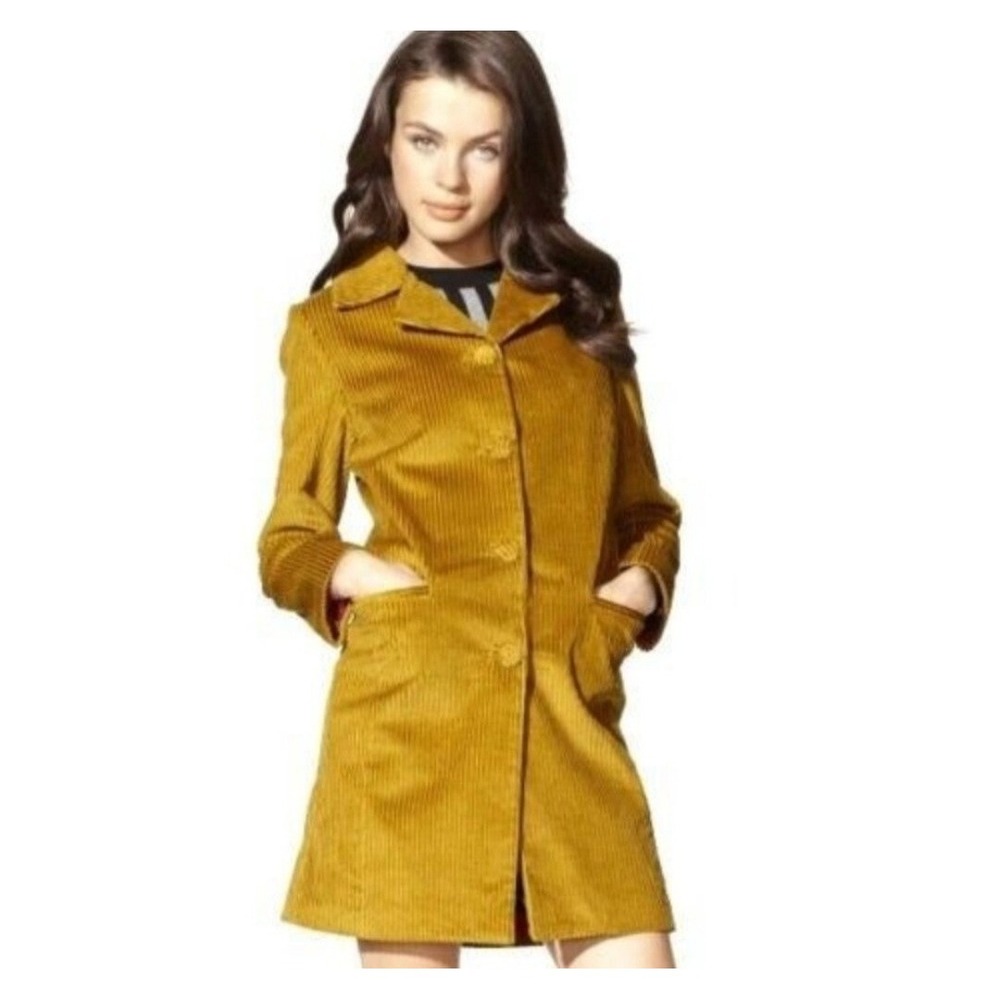 Missoni for Target Mustard Yellow Wale Corduroy Trench Coat Jacket Women's Sz XS
